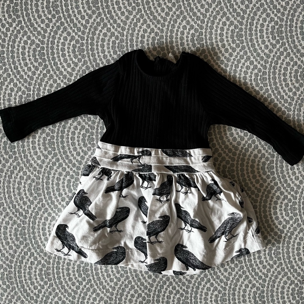 Kate Quinn Black and White Raven Print Dress